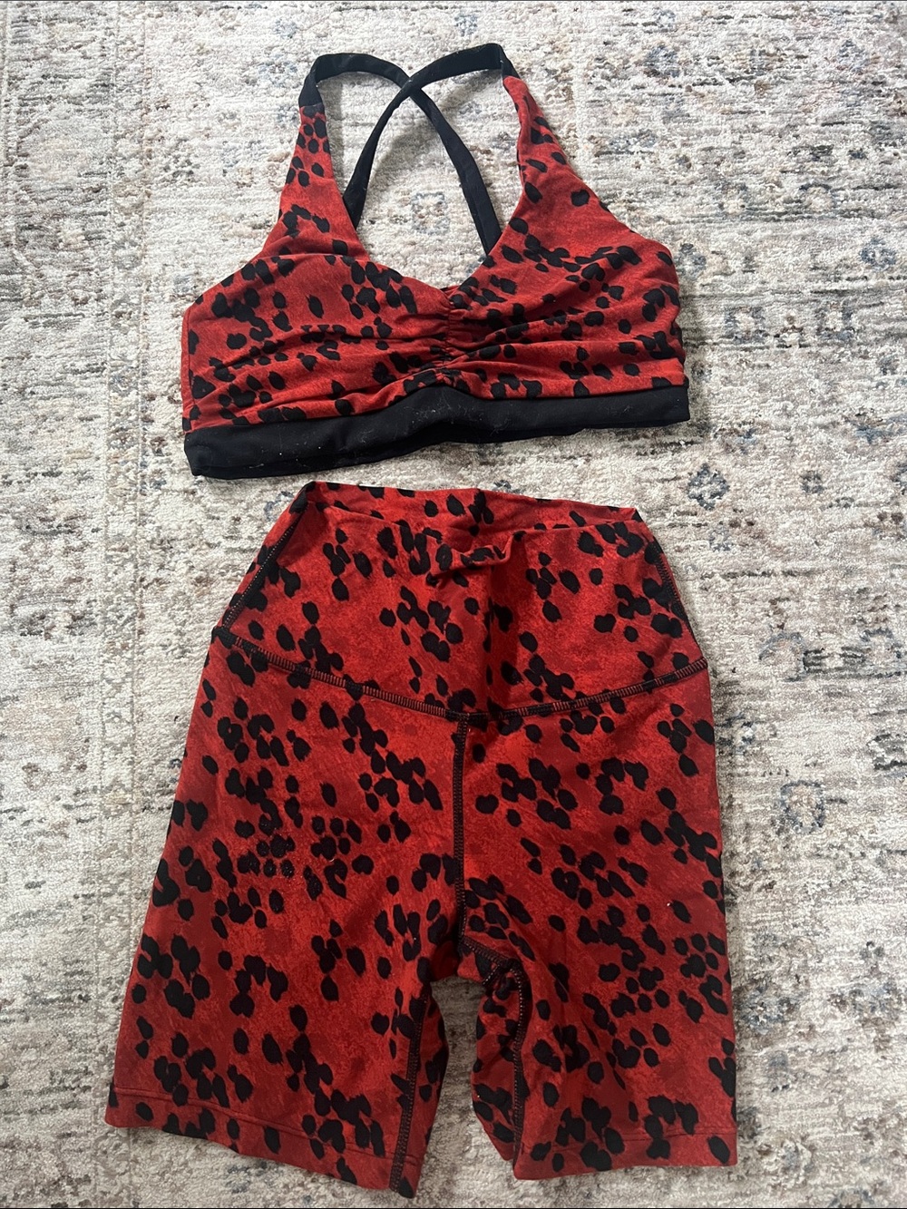 Splits59 Red and Black Animal-Print Leggings & Sports Bra Set